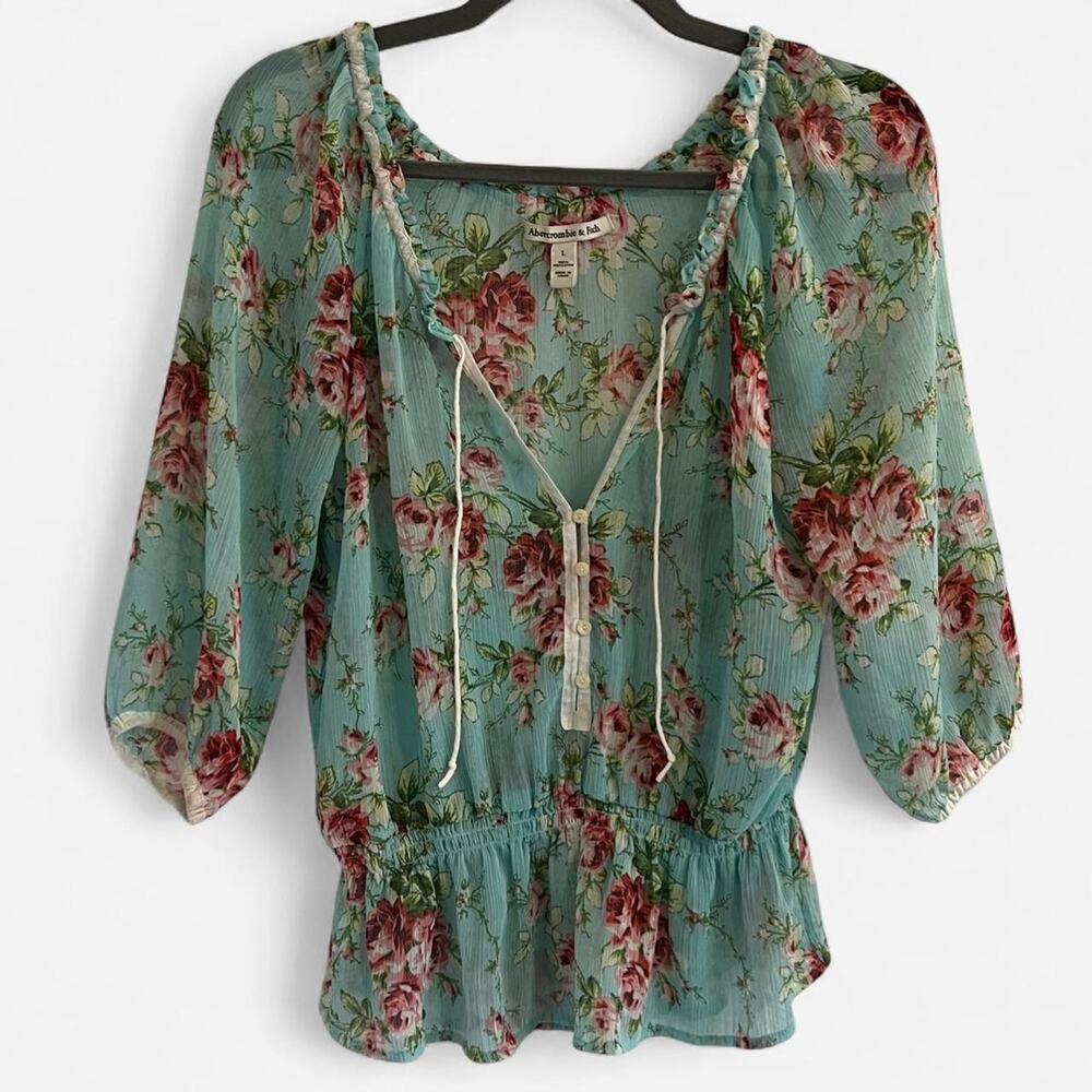 Vintage 2000s/Y2K Abercrombie & Fitch Floral Peasant Blouse